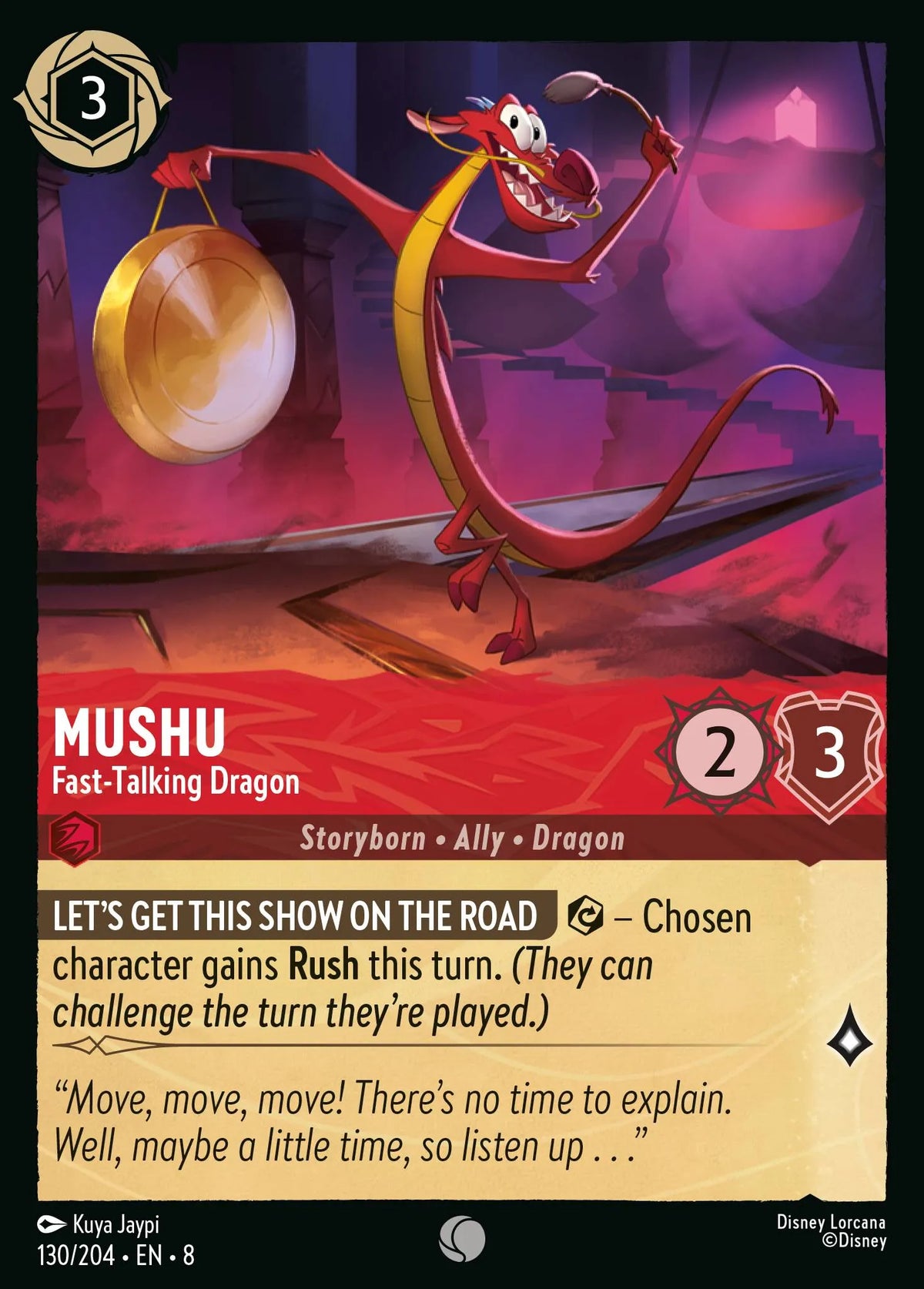 (130/204) Lorcana Reign of Jafar Single: Mushu - Fast-Talking Dragon Common