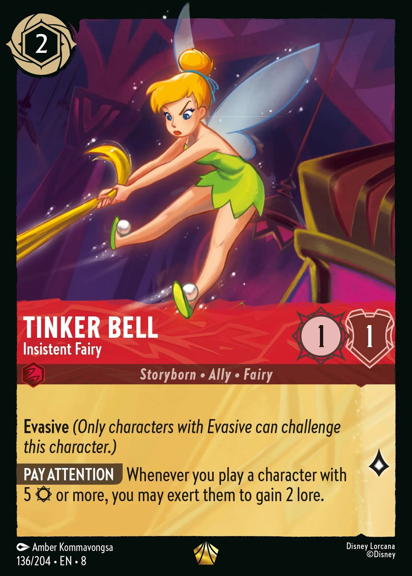 (136/204) Lorcana Reign of Jafar Single: Tinker Bell - Insistent Fairy Holo Legendary