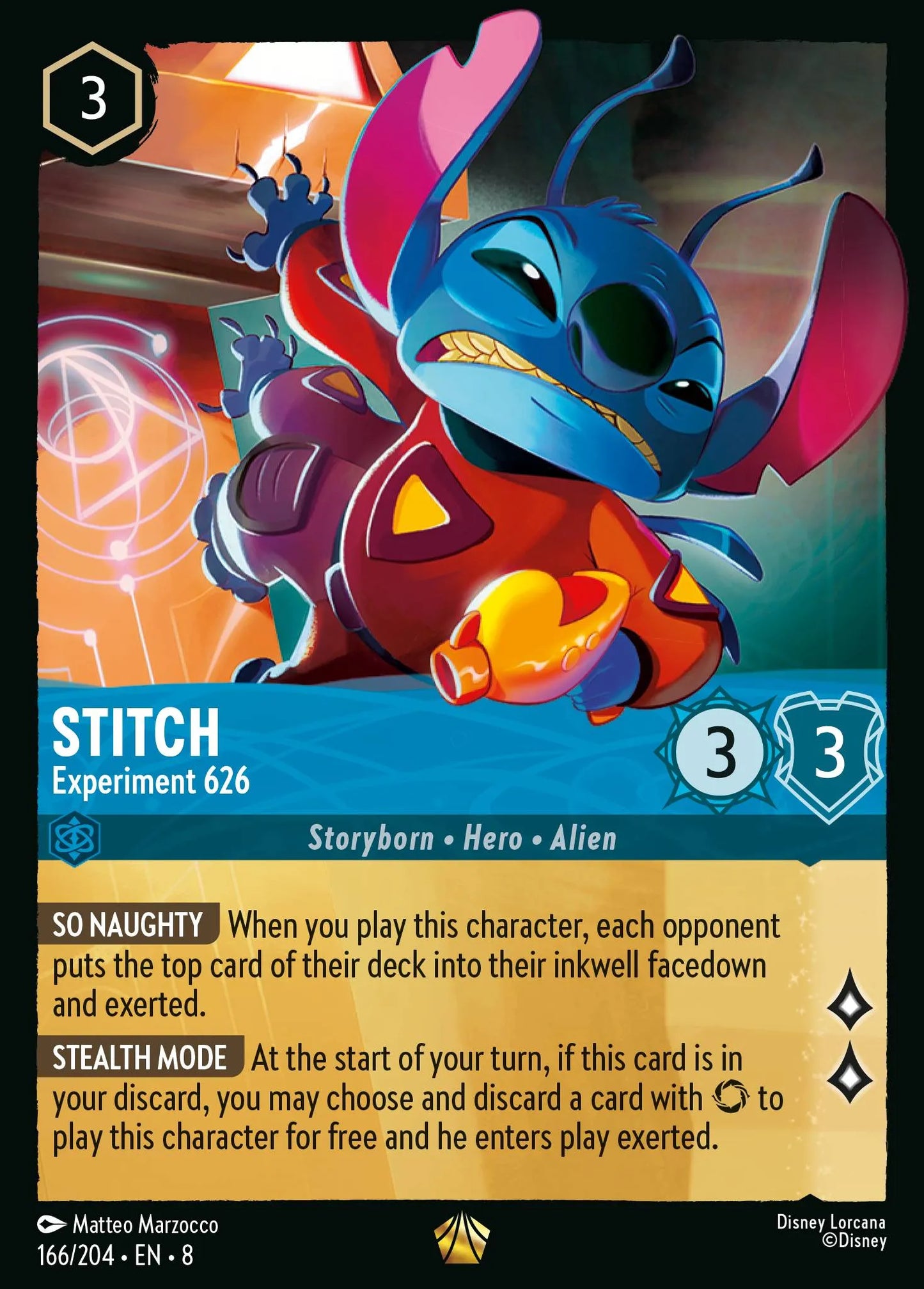 (166/204) Lorcana Reign of Jafar Single: Stitch - Experiment 626 (V.1) Holo Legendary