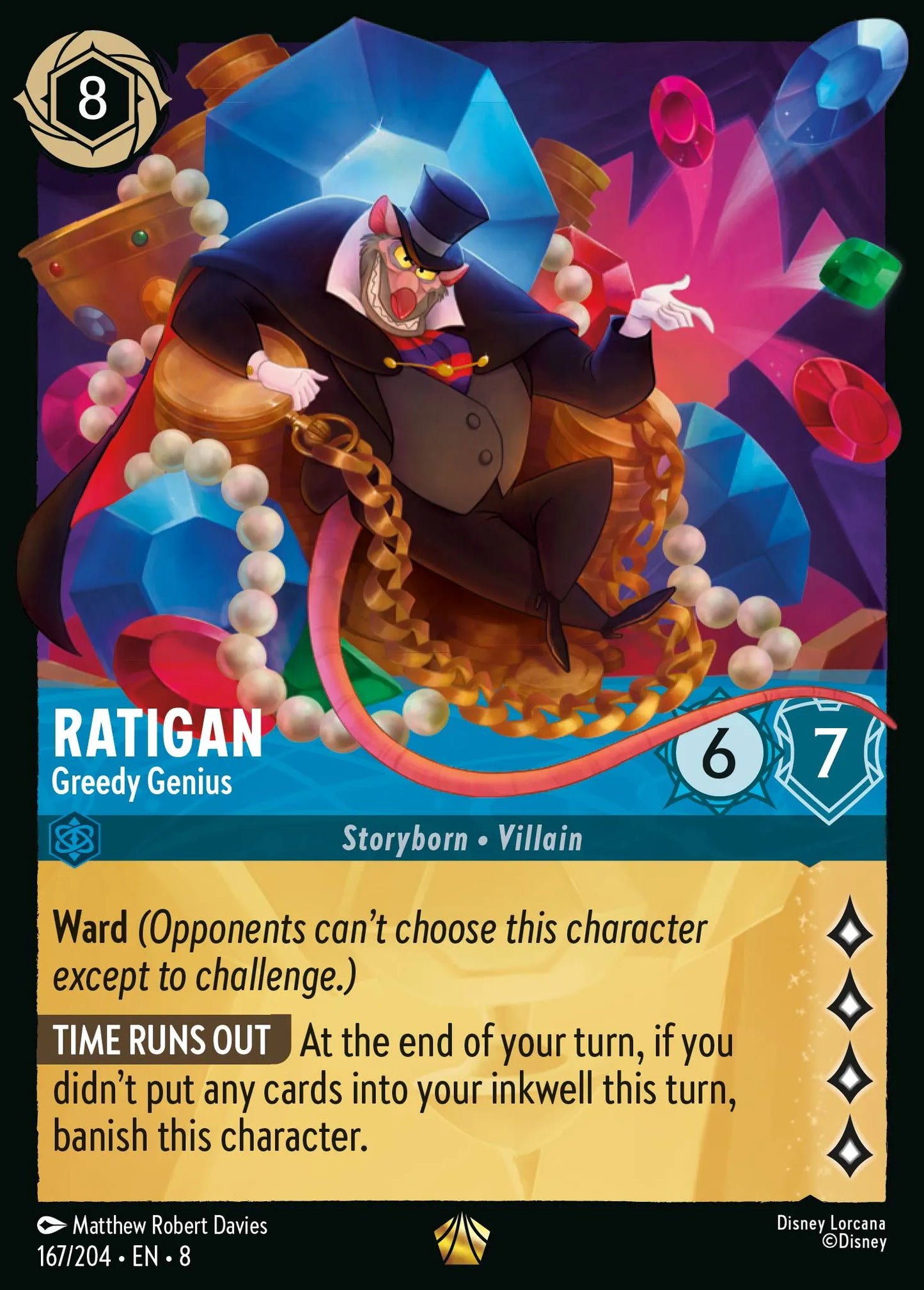(167/204) Lorcana Reign of Jafar Single: Ratigan - Greedy Genius Holo Legendary