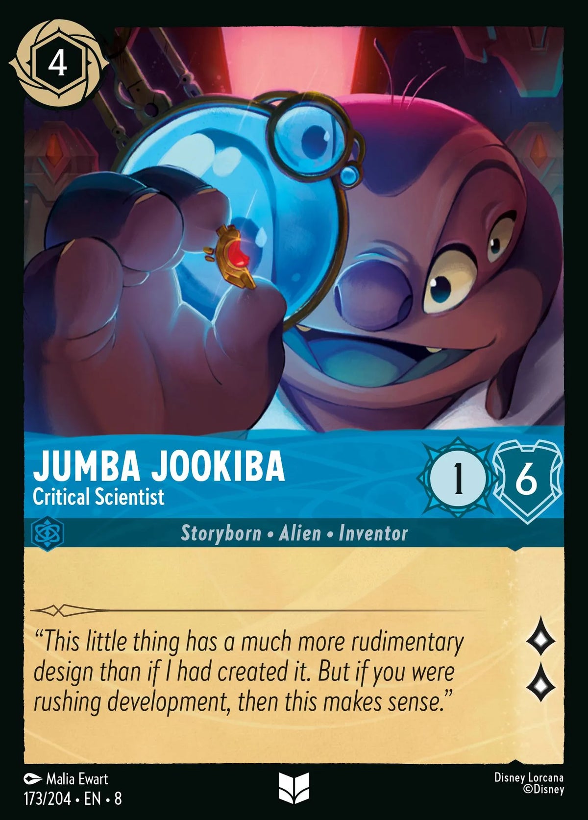 (173/204) Lorcana Reign of Jafar Single: Jumba Jookiba - Critical Scientist Holo Uncommon