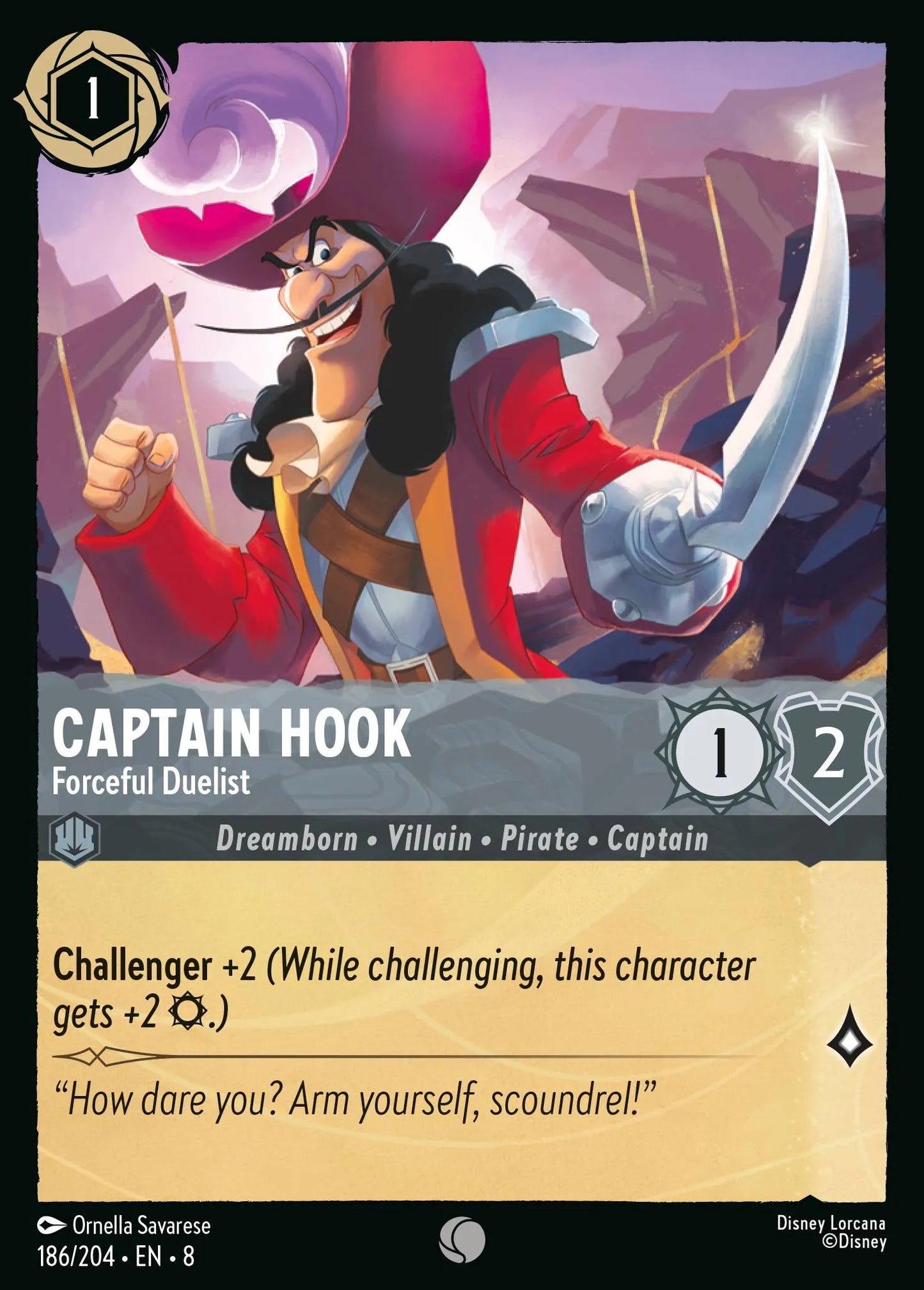 (186/204) Lorcana Reign of Jafar Single: Captain Hook - Forceful Duelist Common