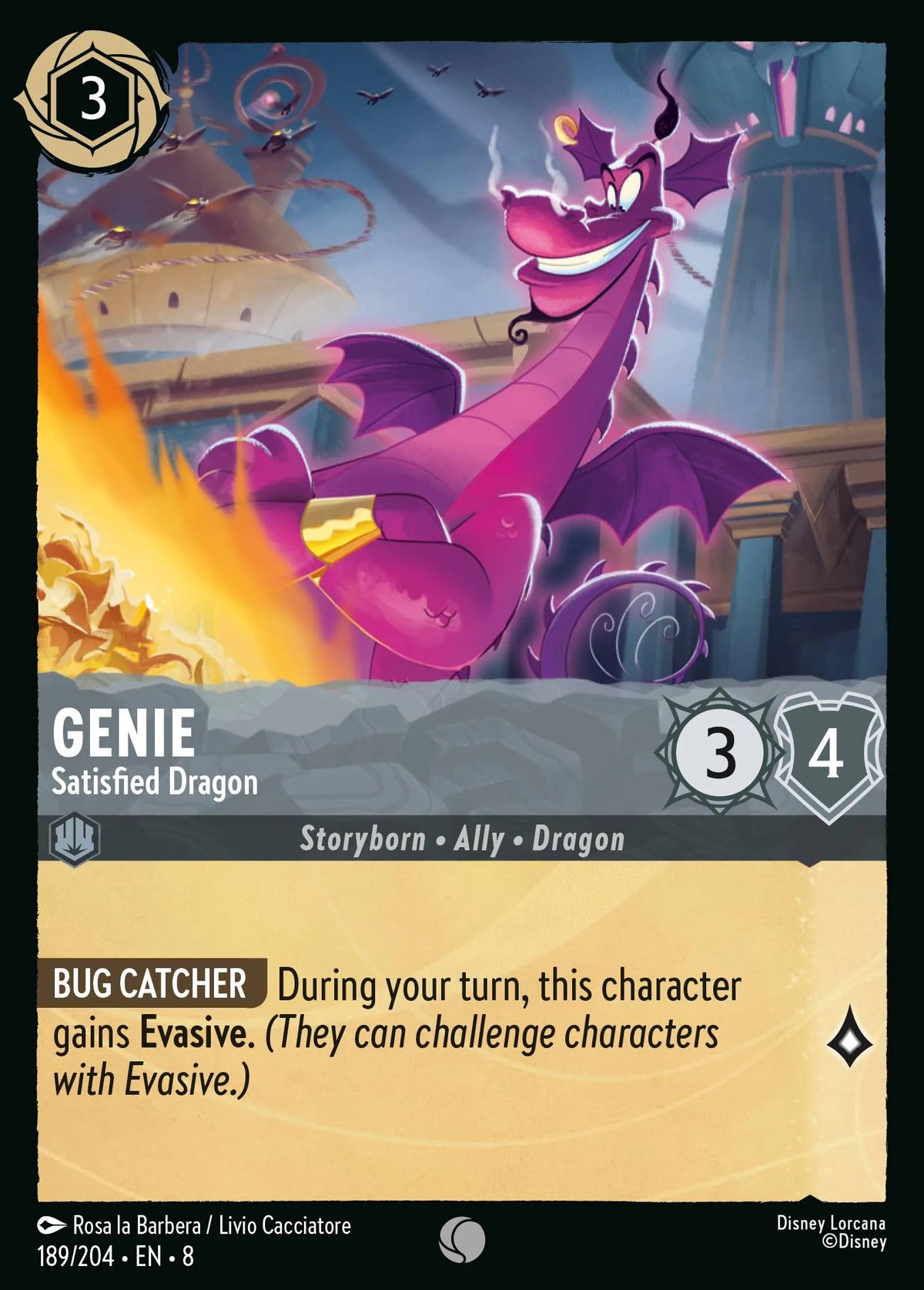 (189/204) Lorcana Reign of Jafar Single: Genie - Satisfied Dragon Holo Common