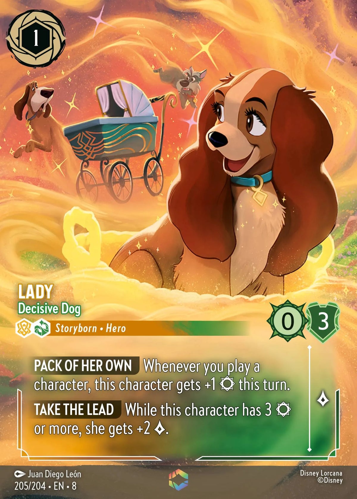 (205/204) Lorcana Reign of Jafar Single: Lady - Decisive Dog (V.2) Holo Enchanted