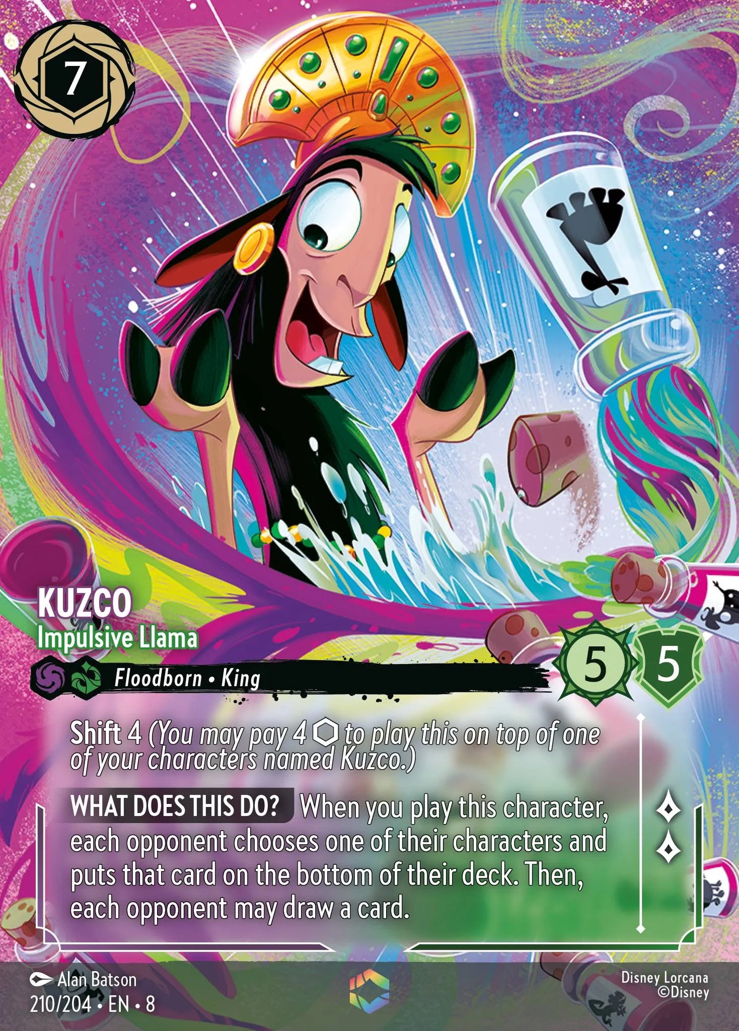 (210/204) Lorcana Reign of Jafar Single: Kuzco - Impulsive Llama (V.2) Holo Enchanted