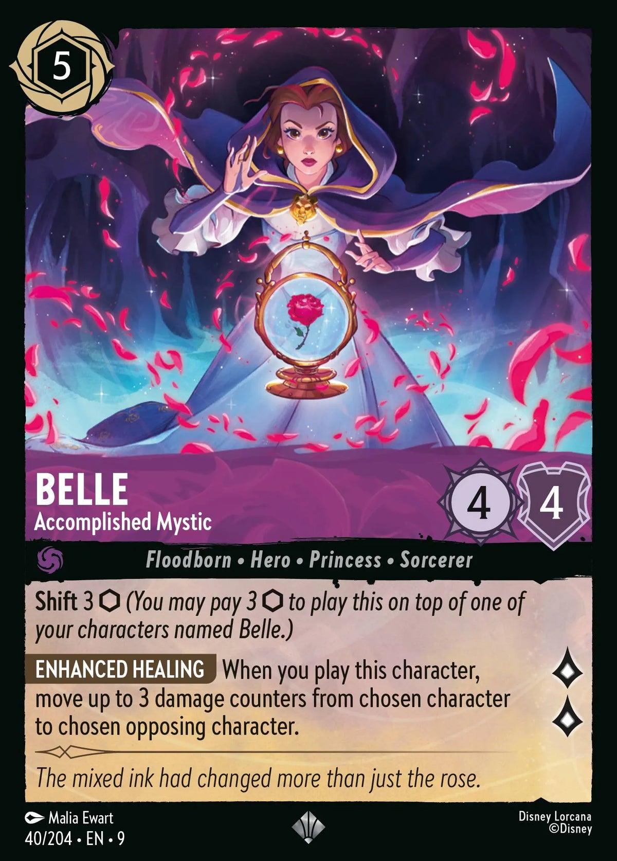 (040/204) Lorcana Fabled Single: Belle - Accomplished Mystic (V.1) Holo Super Rare