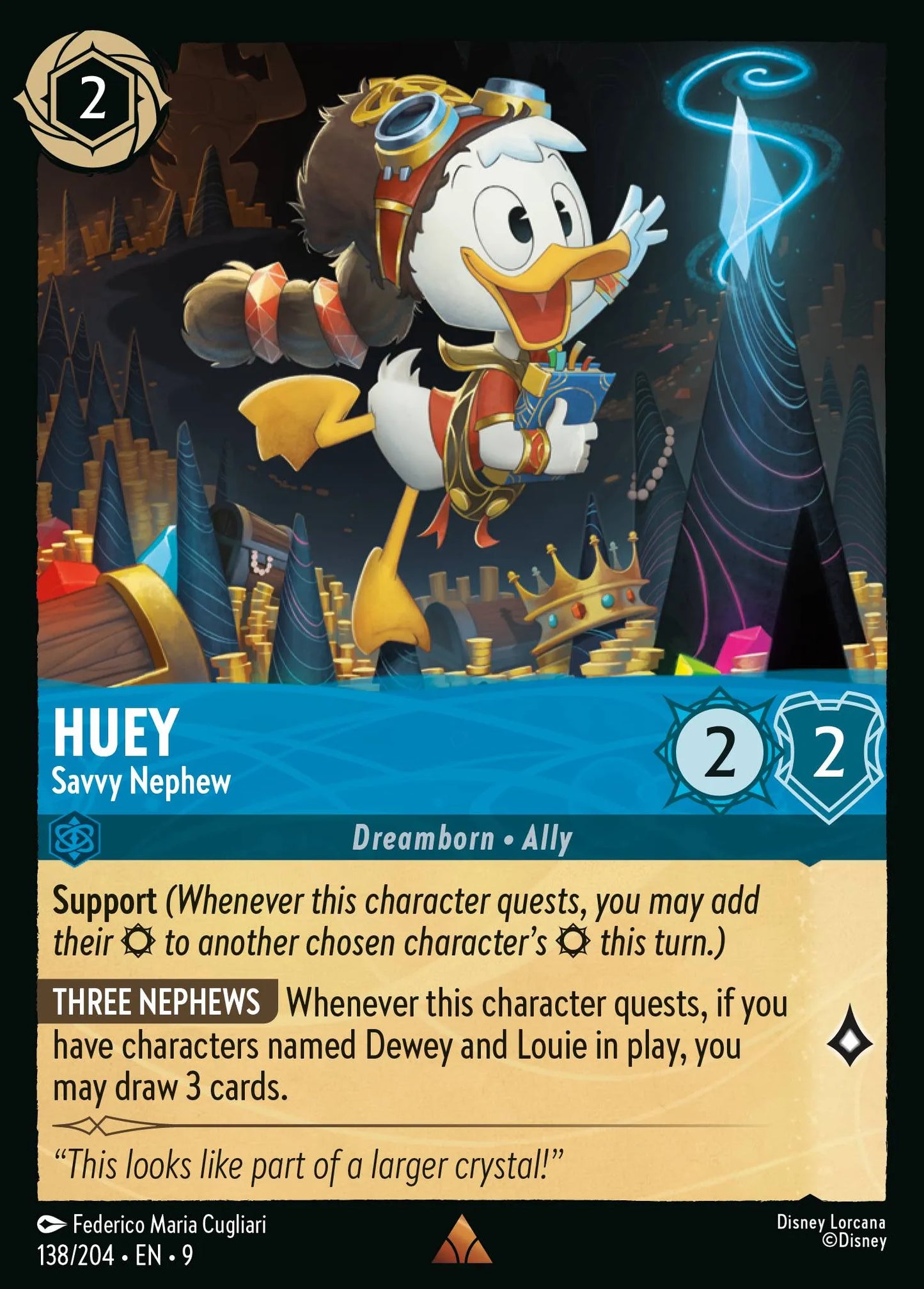 (138/204) Lorcana Fabled Single: Huey - Savvy Nephew Holo Rare
