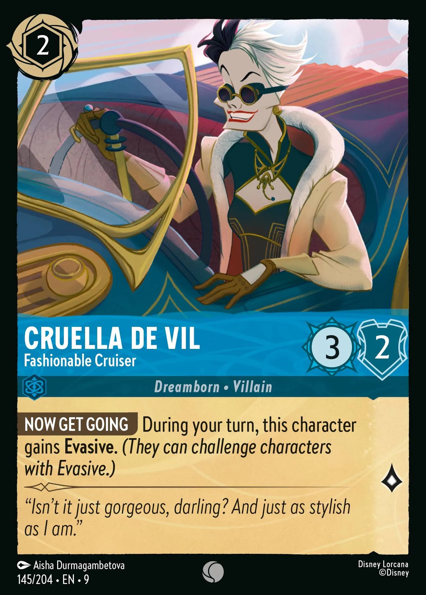(145/204) Lorcana Fabled Single: Cruella De Vil - Fashionable Cruiser Holo Common