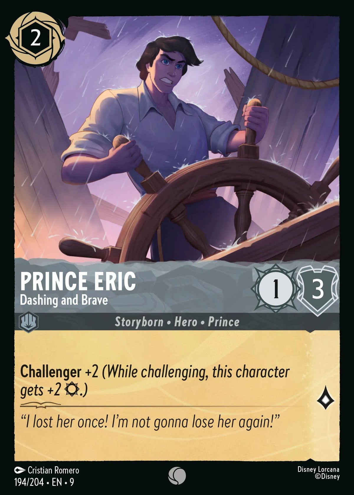 (194/204) Lorcana Fabled Single: Prince Eric - Dashing and Brave Holo Common