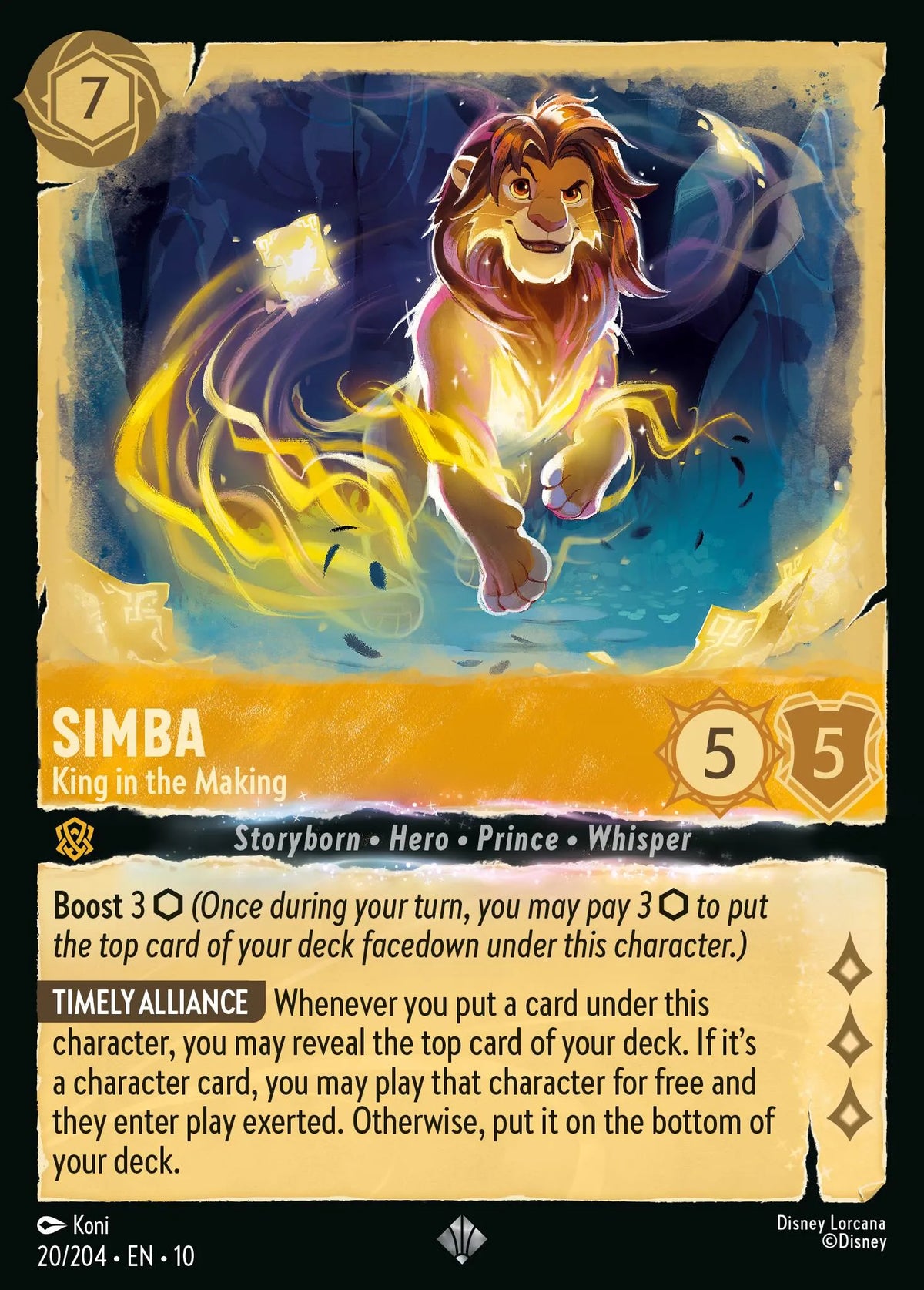 (020/204) Lorcana Whispers in the Well Single: Simba - King in the Making (V.1) Holo Super Rare
