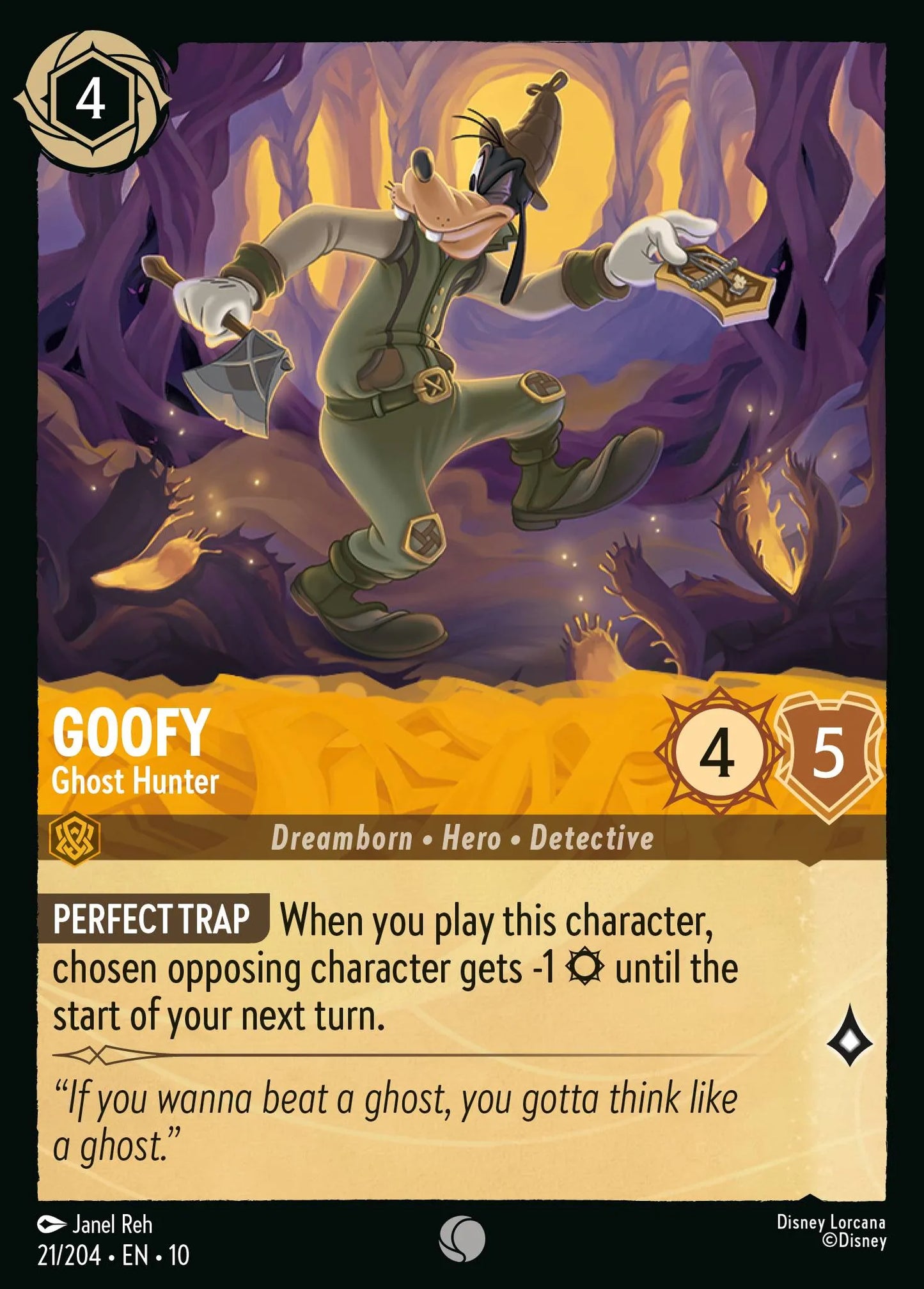 (021/204) Lorcana Whispers in the Well Single: Goofy - Ghost Hunter (V.1) Holo Common