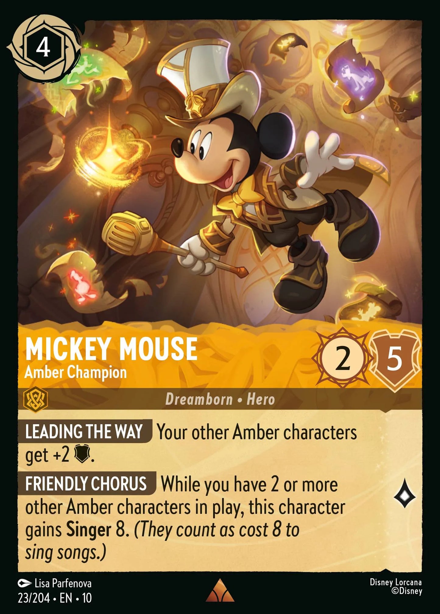 (023/204) Lorcana Whispers in the Well Single: Mickey Mouse - Amber Champion Holo Rare