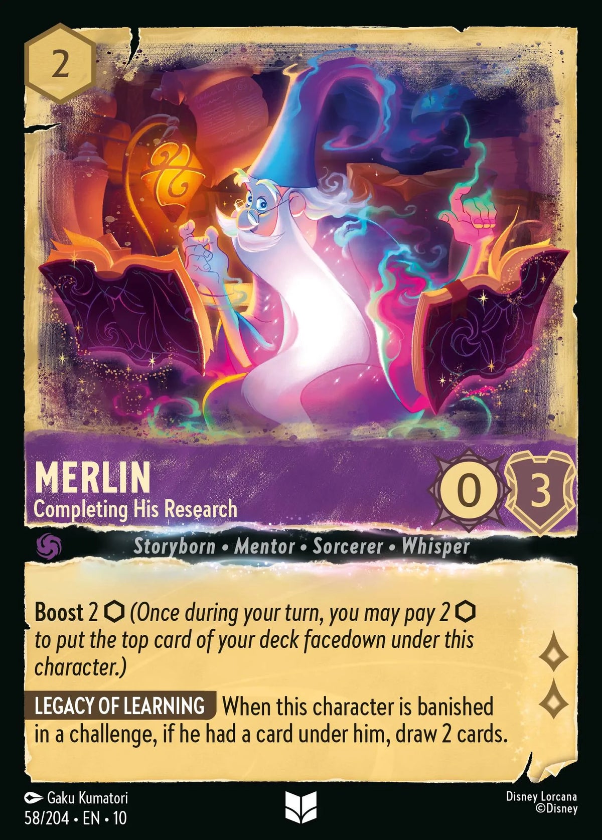 (058/204) Lorcana Whispers in the Well Single: Merlin - Completing His Research (V.1) Holo Uncommon