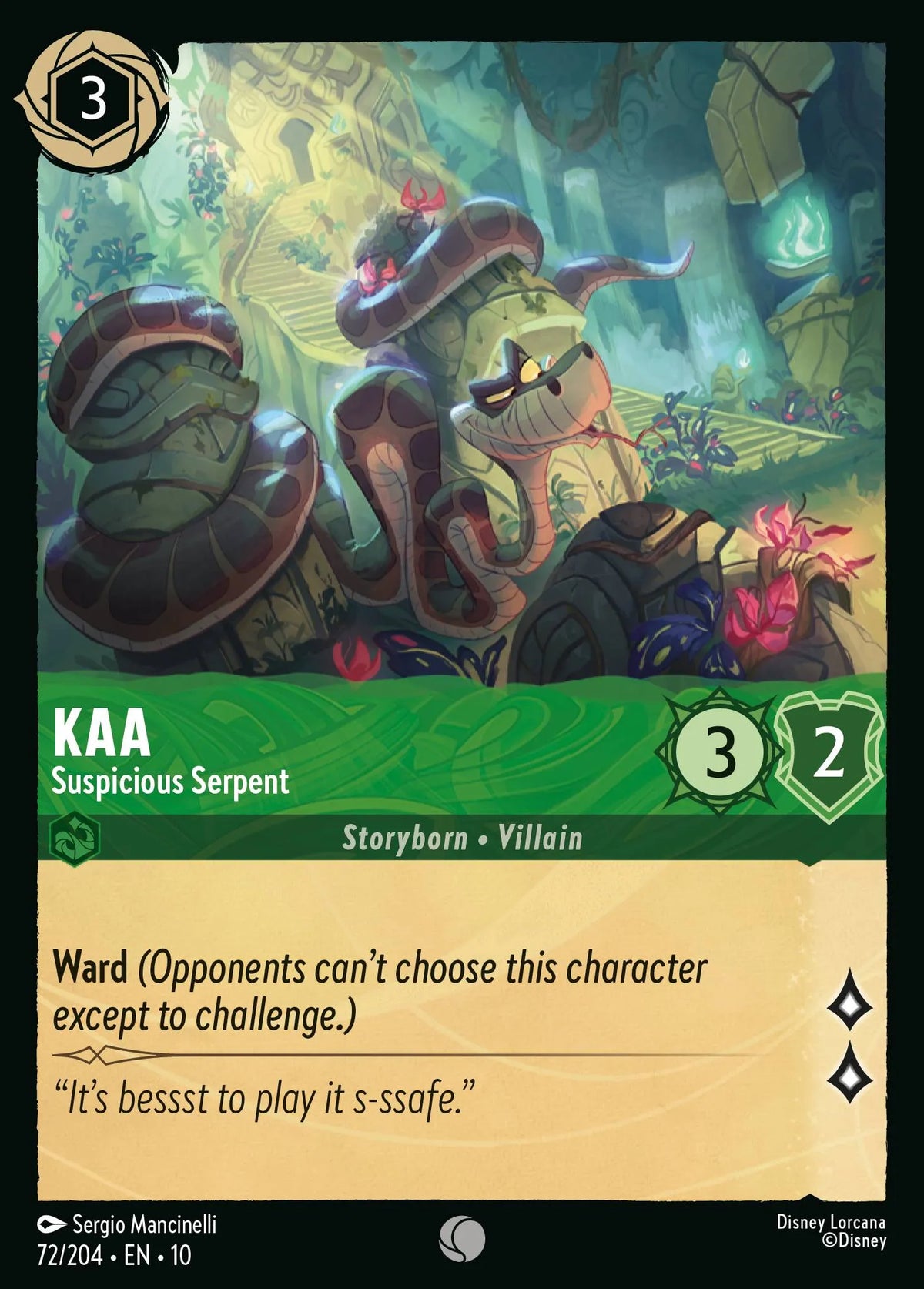 (072/204) Lorcana Whispers in the Well Single: Kaa - Suspicious Serpent Holo Common