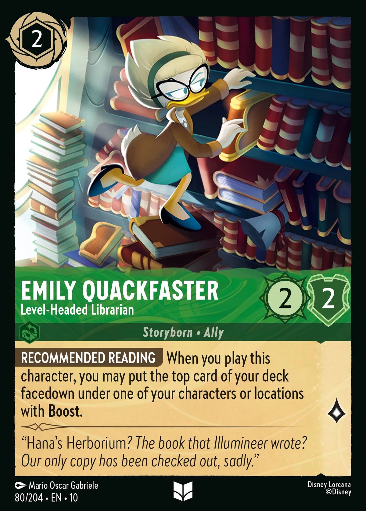 (080/204) Lorcana Whispers in the Well Single: Emily Quackfaster - Level-Headed Librarian Holo Uncommon