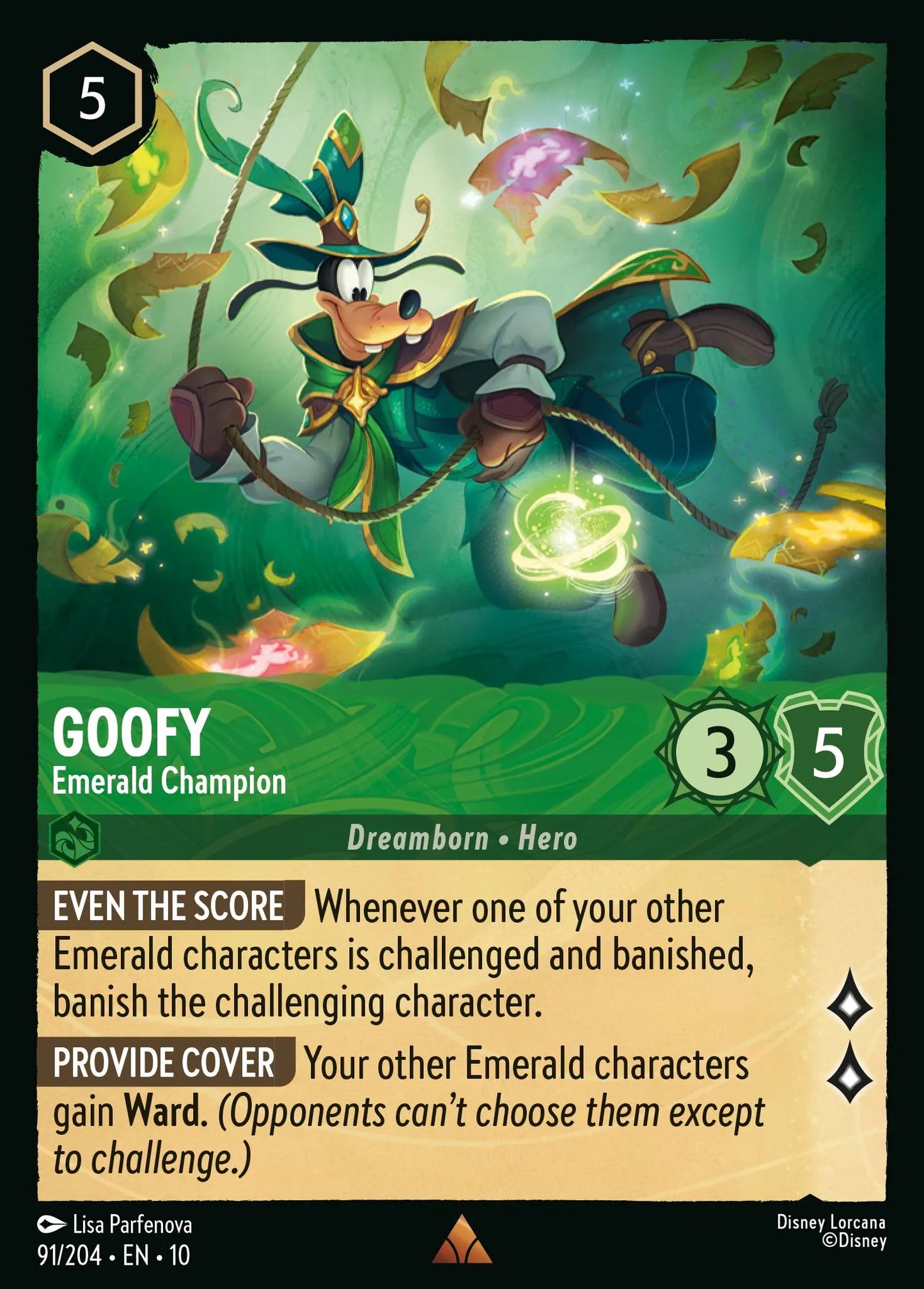 (091/204) Lorcana Whispers in the Well Single: Goofy - Emerald Champion Rare
