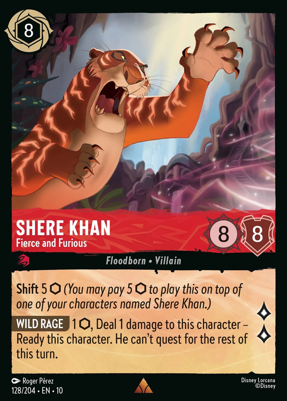 (128/204) Lorcana Whispers in the Well Single: Shere Khan - Fierce and Furious Holo Rare