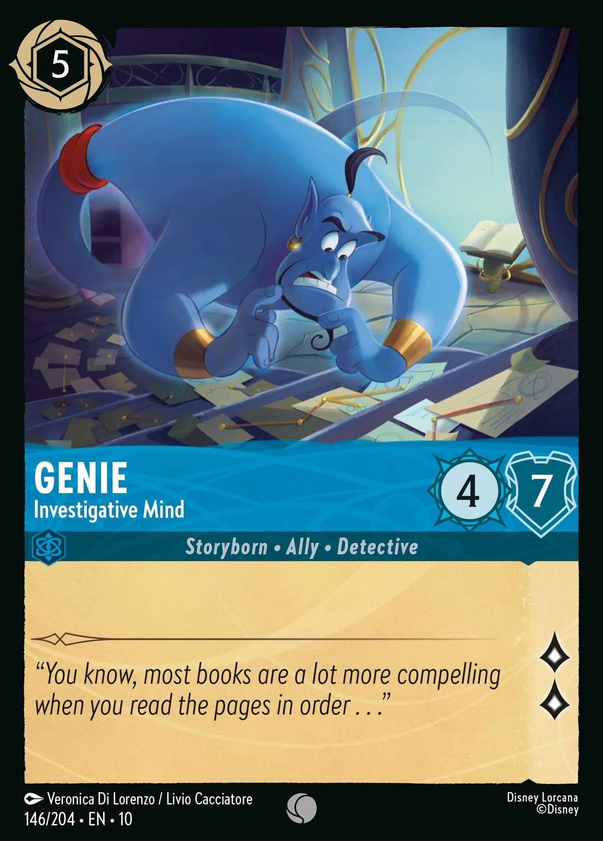 (146/204) Lorcana Whispers in the Well Single: Genie - Investigative Mind Holo Common