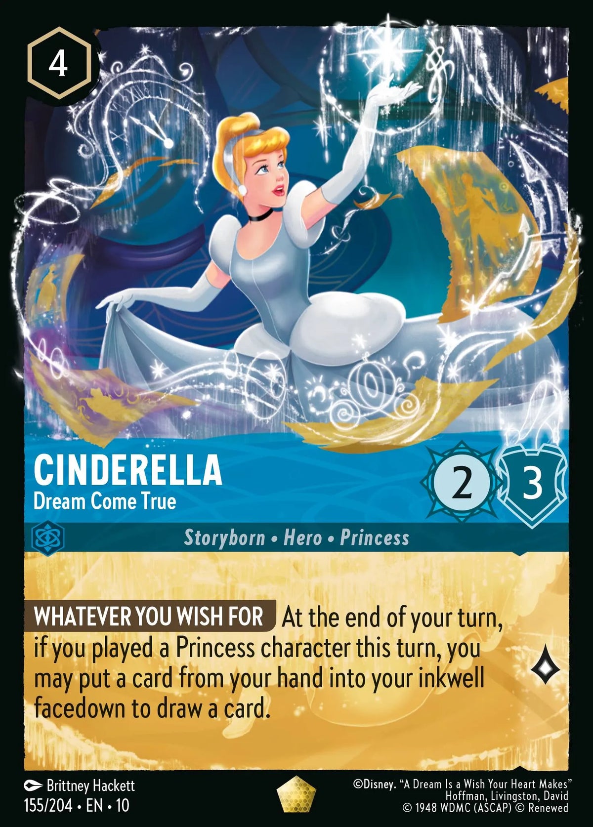 (155/204) Lorcana Whispers in the Well Single: Cinderella - Dream Come True (V.1) Holo Legendary