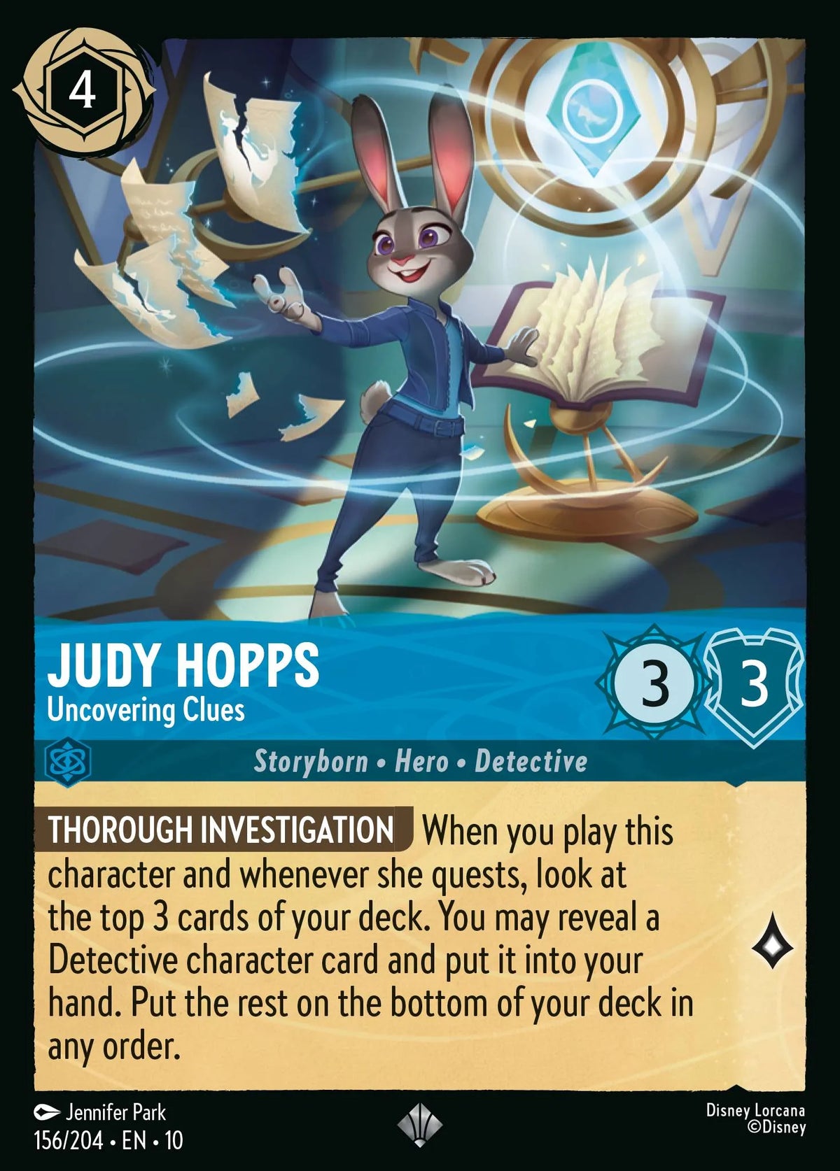 (156/204) Lorcana Whispers in the Well Single: Judy Hopps - Uncovering Clues (V.2) Holo Super Rare