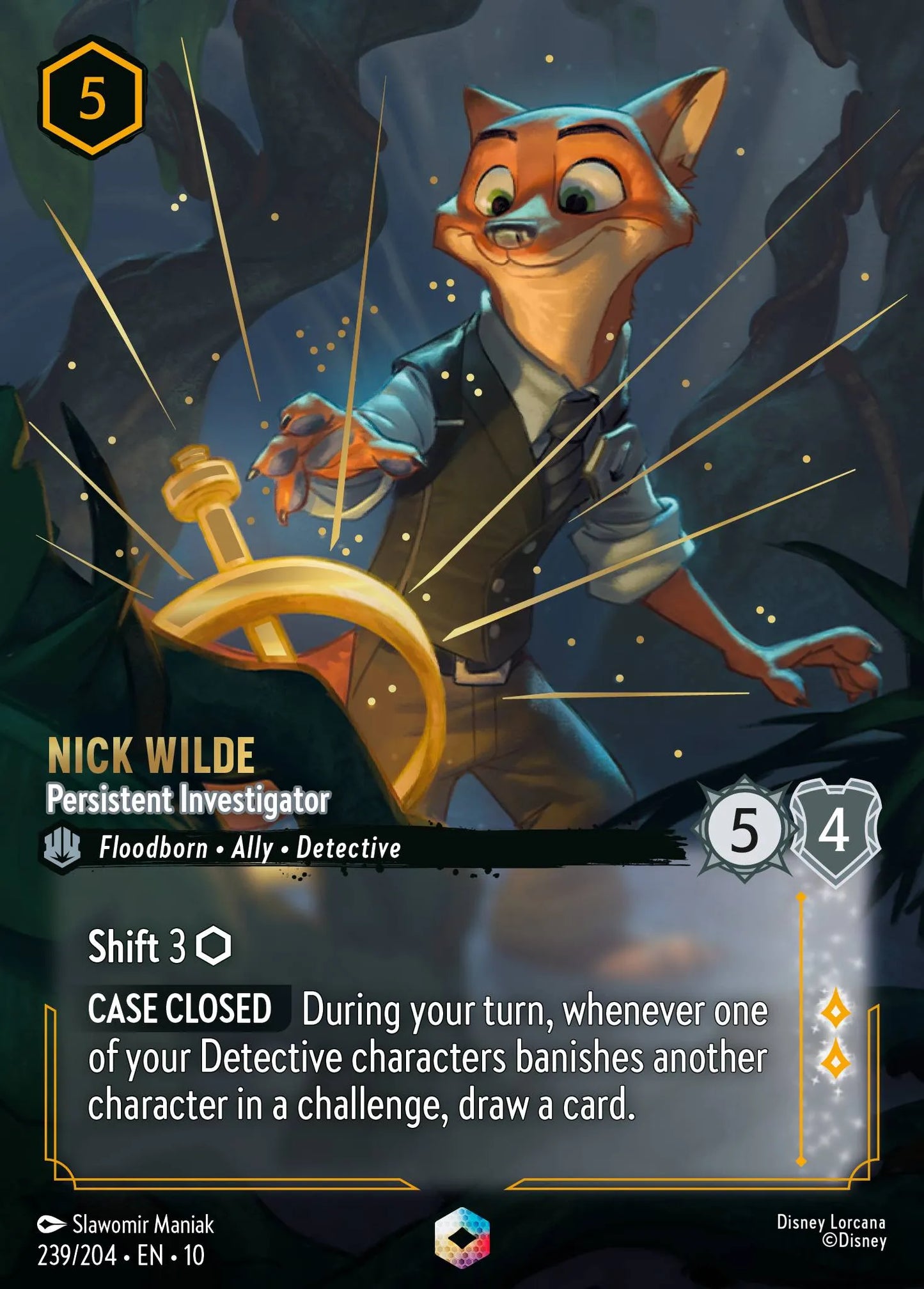 (239/204) Lorcana Whispers in the Well Single: Nick Wilde - Persistent Investigator (V.2) Enchanted