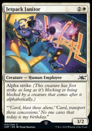 (015) Magic The Gathering Unfinity Single: Jetpack Janitor Holo Common