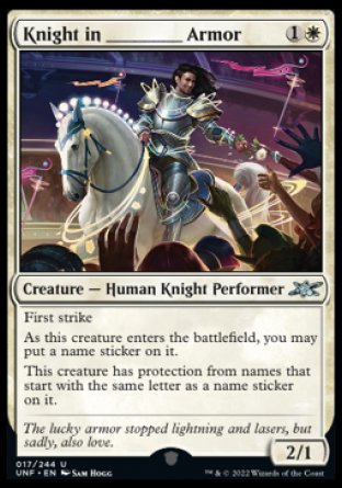 (017) Magic The Gathering Unfinity Single: Knight in _____ Armor Holo Uncommon