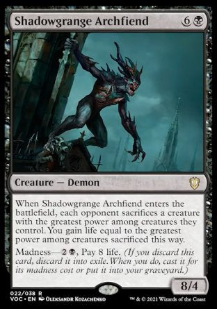 (022) Magic The Gathering Commander: Innistrad: Crimson Vow Single: Shadowgrange Archfiend (V.1) Rare