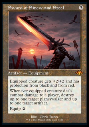 (031) Magic The Gathering Modern Horizons: Retro Frame Cards Single: Sword of Sinew and Steel (V.1) Holo Mythic
