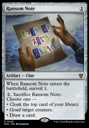 (045) Magic The Gathering Commander: Murders at Karlov Manor Single: Ransom Note (V.1) Rare