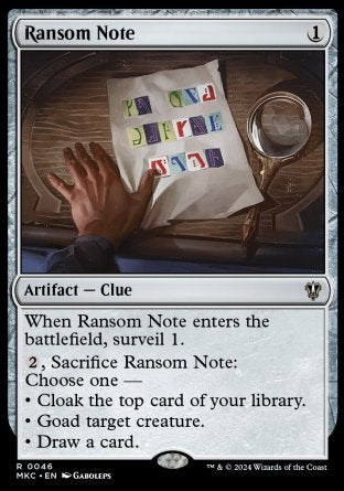(046) Magic The Gathering Commander: Murders at Karlov Manor Single: Ransom Note (V.2) Rare