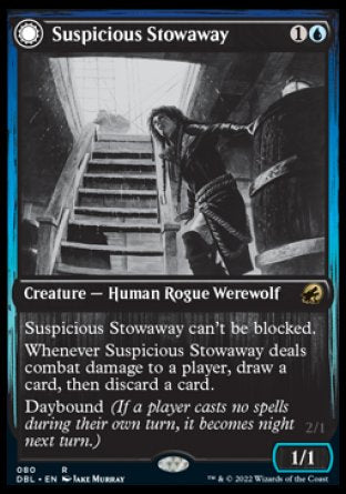 (080) Magic The Gathering Innistrad: Double Feature Single: Suspicious Stowaway // Seafaring Werewolf Holo Rare