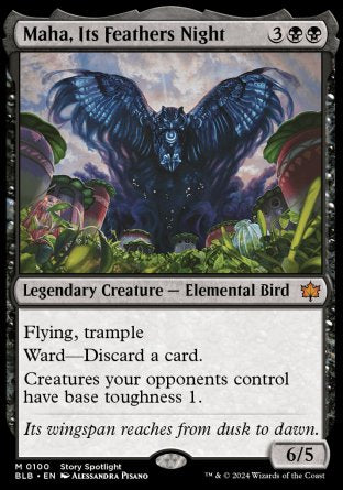 (100) Magic The Gathering Bloomburrow Single: Maha, Its Feathers Night Holo Mythic