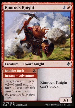 (137/269) Magic The Gathering Throne of Eldraine Single: Rimrock Knight // Boulder Rush Holo Common