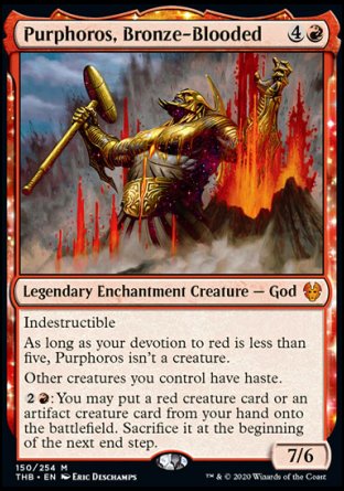 (150/254) Magic The Gathering Theros Beyond Death Single: Purphoros, Bronze-Blooded Holo Mythic