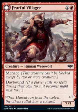 (157) Magic The Gathering Innistrad: Crimson Vow Single: Fearful Villager // Fearsome Werewolf Holo Common