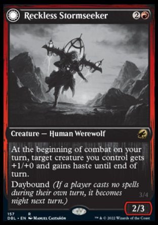 (157) Magic The Gathering Innistrad: Double Feature Single: Reckless Stormseeker // Storm-Charged Slasher Holo Rare