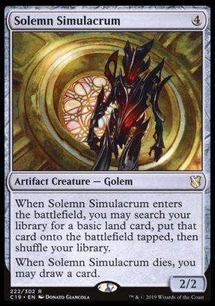 (222) Magic The Gathering Commander 2019 Single: Solemn Simulacrum Rare