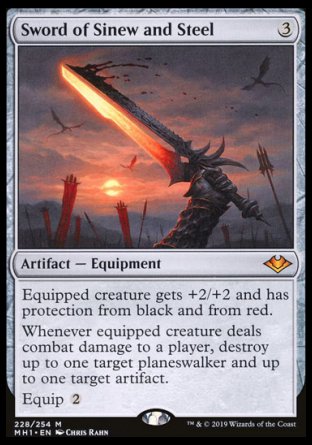 (228/254) Magic The Gathering Modern Horizons Single: Sword of Sinew and Steel Holo Mythic
