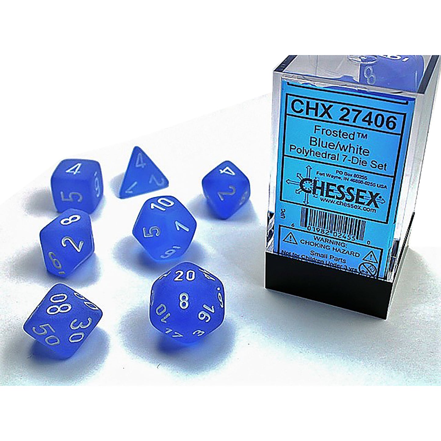 Chessex Translucent Polyhedral 7-Die Set: Frosted Blue / White