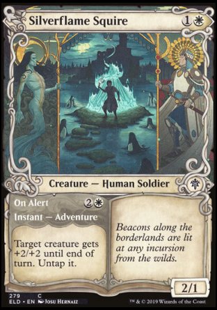 (279) Magic The Gathering Throne of Eldraine: Extras Single: Silverflame Squire // On Alert Common