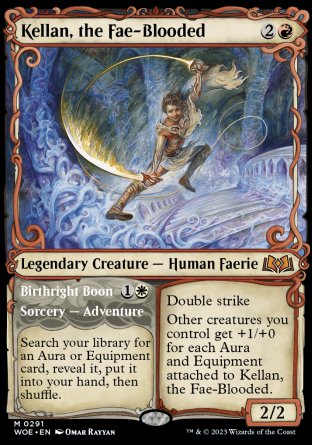 (291) Magic The Gathering Wilds of Eldraine: Extras Single: Kellan, the Fae-Blooded // Birthright Boon (V.1) Holo Mythic