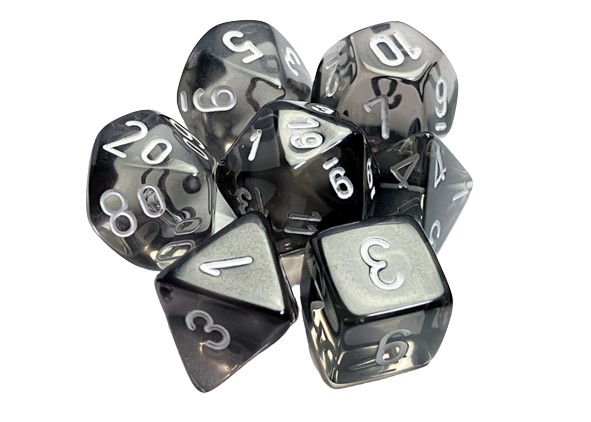 Chessex Translucent Polyhedral 7-Die Set: Translucent Smoke / White