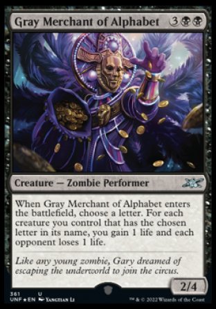 (361) Magic The Gathering Unfinity: Extras Single: Gray Merchant of Alphabet Uncommon