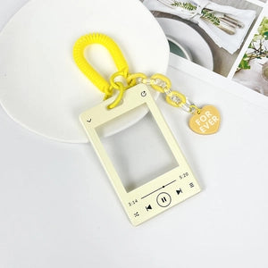 Photocard Holder: Music Player with Spring Cord & Heart Charm: Yellow