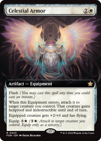 (443) Magic The Gathering Magic: The Gathering Foundations: Extras Single: Celestial Armor (V.3) Holo Rare