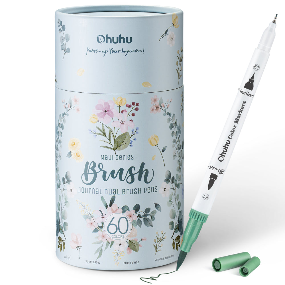 Ohuhu: Light Turquoise Box: Maui Water Based Art Markers: 60 Colors (Brush & Fineliner)