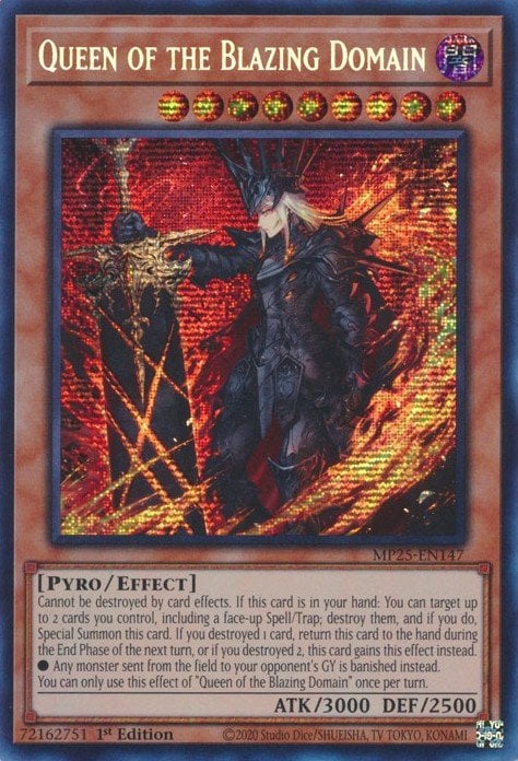 (147) YuGiOh TCG MP25: 2025 Mega-Pack Tin Single: Queen of the Blazing Domain  Secret Rare