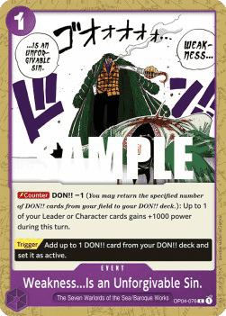 (076) One Piece TCG OP04: Kingdoms of Intrigue Single: Weakness...Is an Unforgivable Sin. (OP04-076) Common