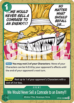 (038) One Piece TCG OP08: Two Legends Single: We Would Never Sell a Comrade to an Enemy!!! (OP08-038) Common